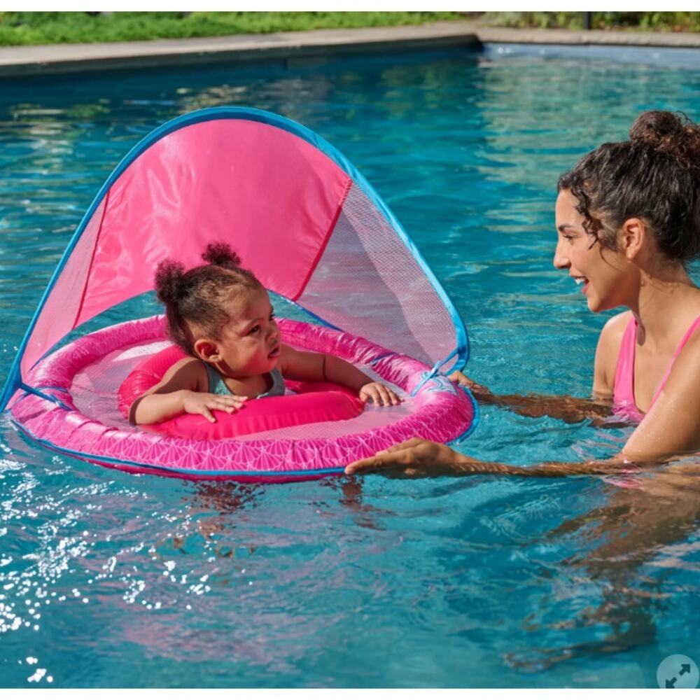 SwimWays Baby Spring Float with Sun Canopy Pink Infant Pool Float New